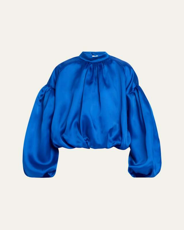 Peters Balloon-Sleeve Satin Blouse